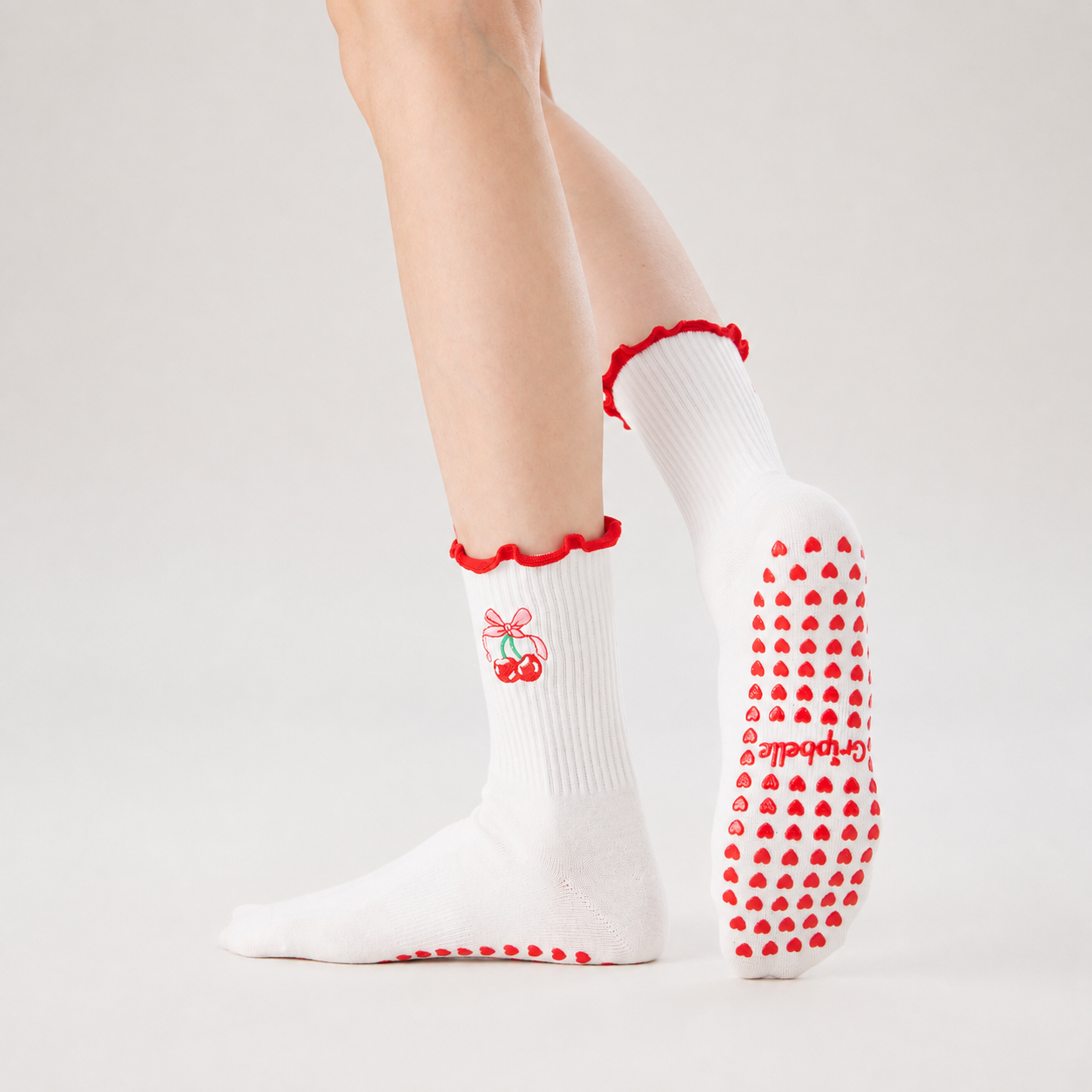 Cherry Ruffle - Pilates Grip Socks