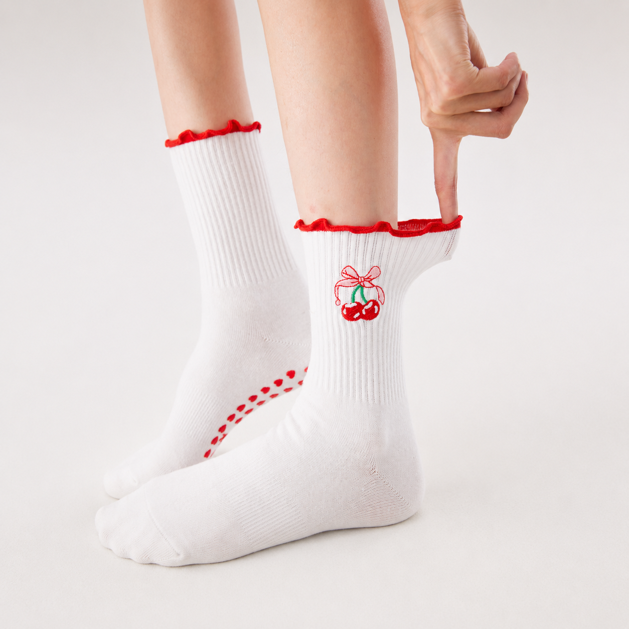 Cherry Ruffle - Pilates Grip Socks